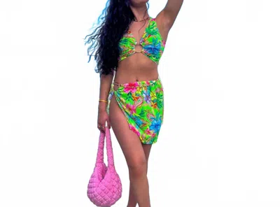 Luli Fama Hibiscus Dream Ring Crop Top In Multicolor In Green