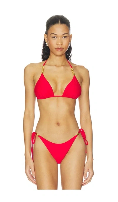 Luli Fama High Tide Knot Link Triangle Top In Red