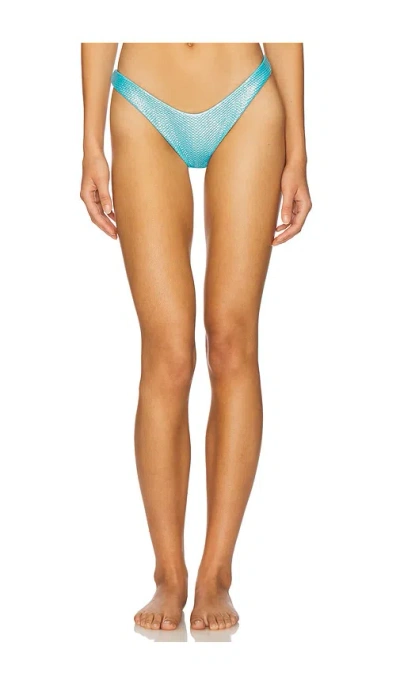 Luli Fama Luminous High Leg Brazilian Bikini Bottom In Metallic Blue