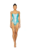 Luli Fama Luminous Square Neck Laced Up One Piece Swimsuit