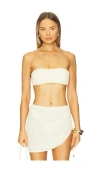 Luli Fama Luxe Stitch Free Form Bandeau Bikini Top In White