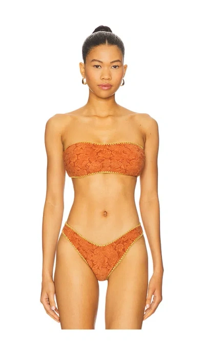 Luli Fama Luxe Stitch Free Form Removeable Bandeau Bikini Top In Brown