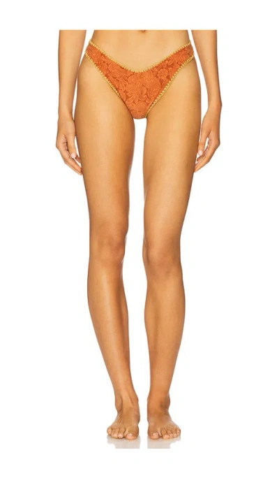 Luli Fama Luxe Stitch High Leg Brazilian Bikini Bottom In Brown