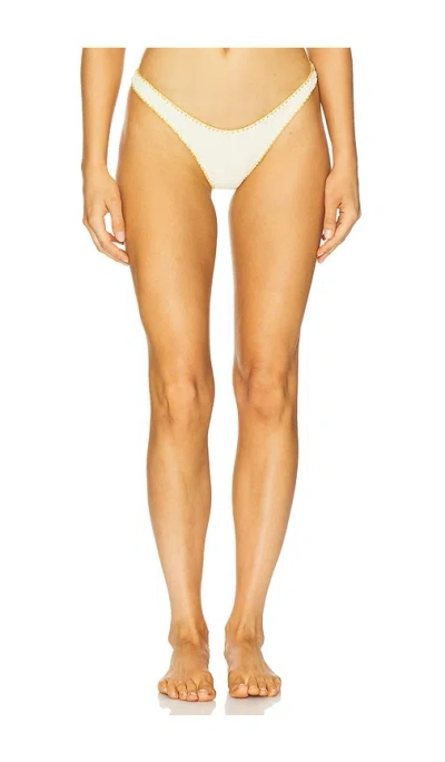 Luli Fama Luxe Stitch High Leg Brazilian Bikini Bottom In White
