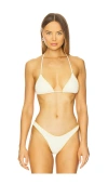 Luli Fama Luxe Stitch Seamless Triangle Bikini Top In White