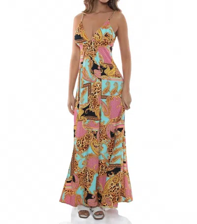 Luli Fama Miami Daydream Chain Bralette Side Slit Maxi Dress In Multicolor