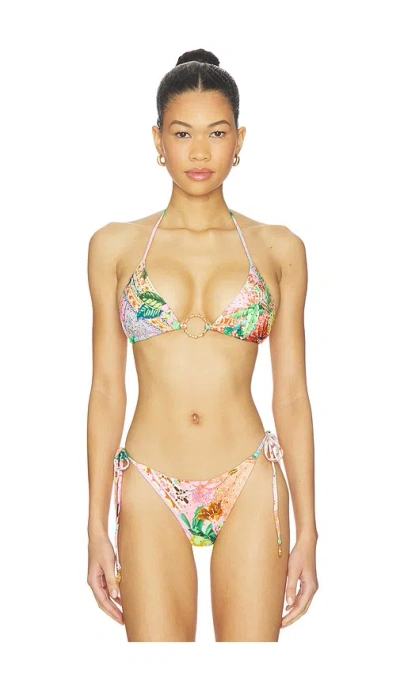 Luli Fama Ring Seamless Crystallized Bikini Top In Multi