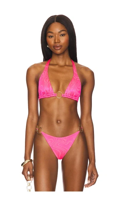 Luli Fama Ring Triangle Halter Top In Pink Sugar