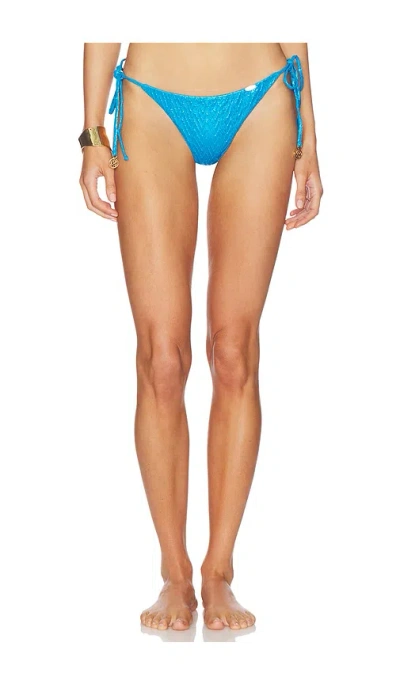 Luli Fama Seamless Ruched Back Brazilian Tie Bikini Bottom In Blue