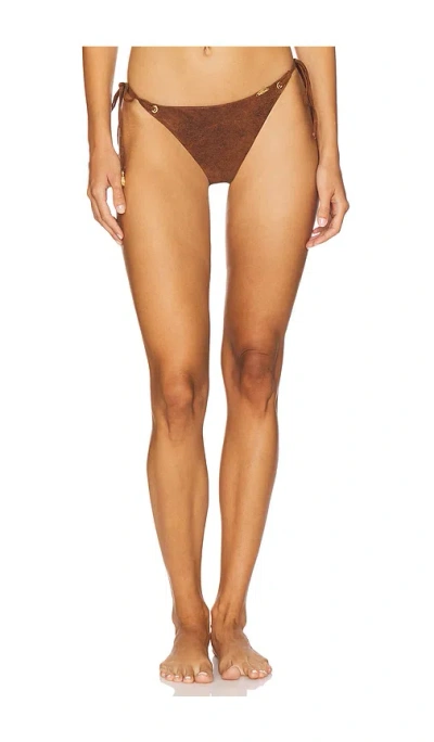 Luli Fama Seamless Ruched Back Brazilian Tie Bikini Bottom In Brown