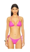Luli Fama Bella Triangle Bikini Top In Metalic Hot Pink In Fuchsia