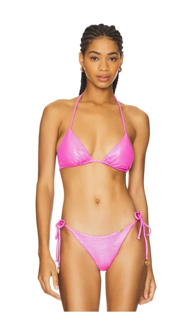 Luli Fama Seamless Triangle Top In Metallic Pink