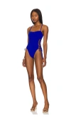Luli Fama Square Neck Laced Up One Piece In Blue