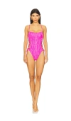 Luli Fama Square Neck Laced Up One Piece In Fuchsia