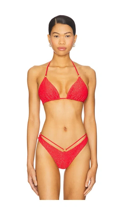 Luli Fama Sunset Glow Triangle Bikini Top In Red