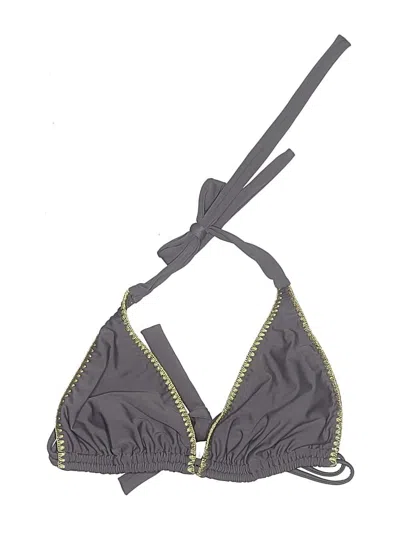 Pre-owned Luli Fama Swimsuit Top Gray Chevron/herringbone Pattern Swimwear