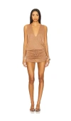 Luli Fama T Back Mini Dress In Brown