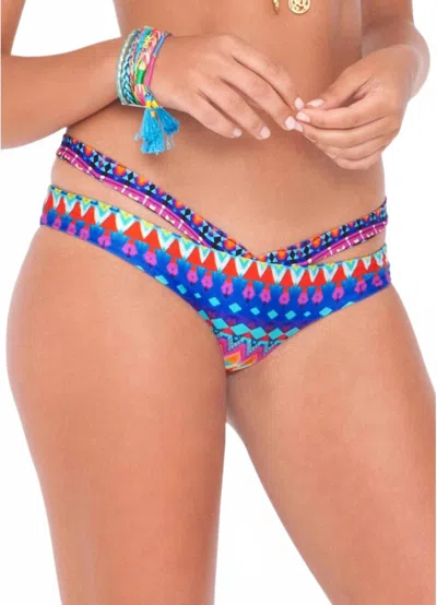 Luli Fama Tribal Beach Sandy Bums Moderate Coverage Bikini Bottom In Multi In Blue
