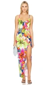 LULI FAMA TROPICAL ILLUSIONS FITTED SIDE SLIT MAXI DRESS