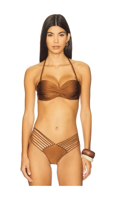 Luli Fama Underwire Push Up Bandeau Bikini Top In Brown