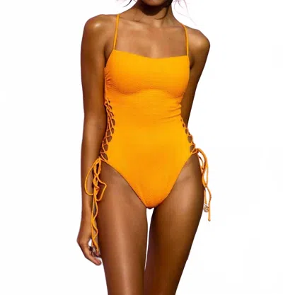 Luli Fama Women's Square Neck Lace Up One Piece In Florida Citrus In Orange
