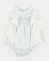 Luli & Me Azure Bubble Romper W/ Bows In Print