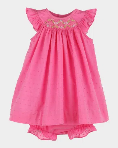 Luli & Me Kids' Girl's Classic Swiss Dot Smocked Bishop Dress In Fuschia