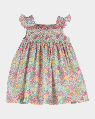 Luli & Me Kids' Girl's Floral-print Jamboree Smocked Dress In Orange