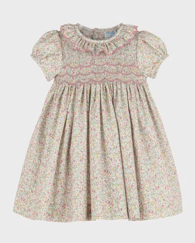 Luli & Me Kids' Girl's Floral-print Scallop Smocked Dress In Pink