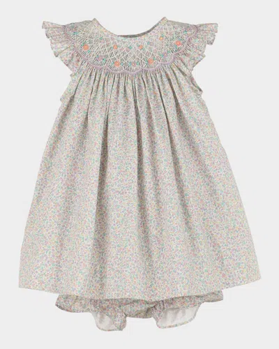 Luli & Me Kids' Girl's Floral-print Smock Bishop Dress In Light Pink