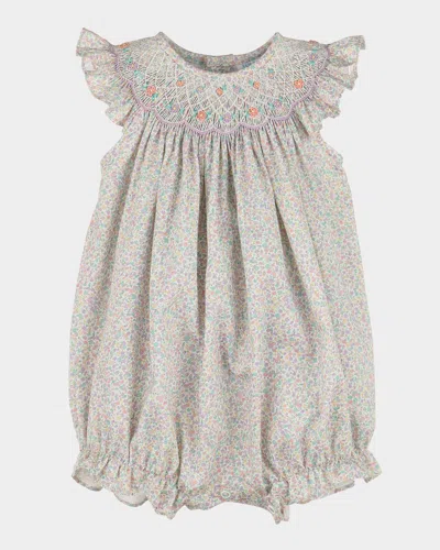 Luli & Me Kids' Girl's Floral-print Smock Bubble Romper In Light Purple