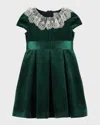 LULI & ME GIRL'S PLEATED LACE-TRIM VELVET DRESS