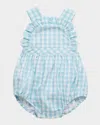 Luli & Me Girl's Ruffle Gingham-print Bubble Romper In Aqua
