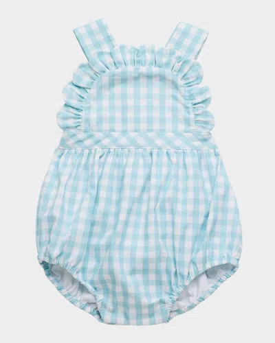 Luli & Me Kids' Girl's Ruffle Gingham-print Bubble Romper In Aqua