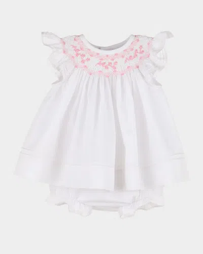 Luli & Me Kids' Girl's Smocked Bishop Dress W/ Bonner & Bloomers In White