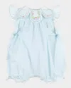 Luli & Me Girl's Swiss Dot Collared Bubble Romper In Blue