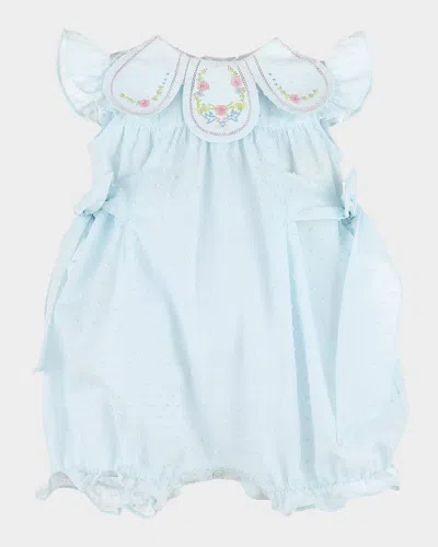 Luli & Me Kids' Girl's Swiss Dot Collared Bubble Romper In Blue