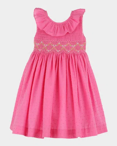 Luli & Me Kids' Girl's Swiss Dot Smocked Dress In Fuschia