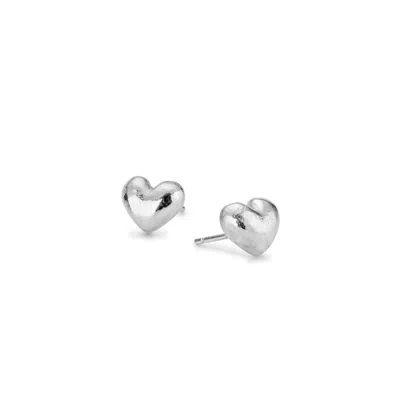 Lulu And Boo Jewellery Women's Chunky Puffy Heart Solid Sterling Silver Stud Earrings
