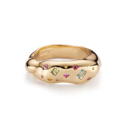 Lulu And Boo Jewellery Women's Gold / Green / Pink Tutti Frutti Harlequin Nine Carat Gold Ring With Sapphires In Multi