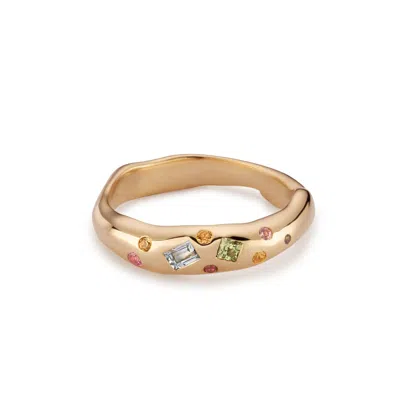 Lulu And Boo Jewellery Women's Gold / Green / Pink Tutti Frutti Sapphire And Nine Carat Gold Ring - Slim In Multi