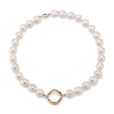 Lulu And Boo Jewellery Women's Gold / White Cultured Pearl Choker With Nine Carat Gold Halo In Multi