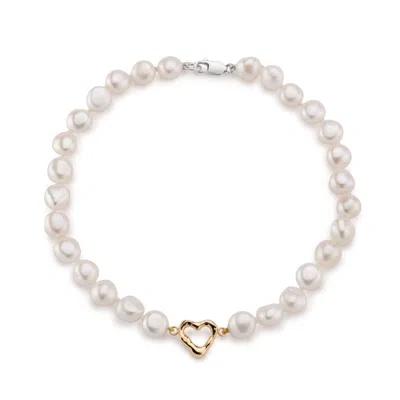 Lulu And Boo Jewellery Women's Gold / White Cultured Pearl Choker With Nine Carat Gold Molten Heart In Multi