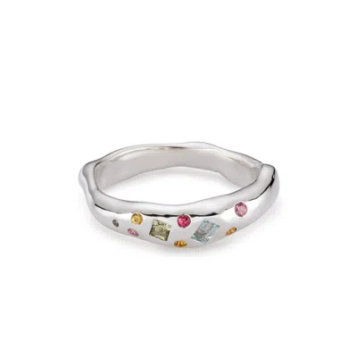 Lulu And Boo Jewellery Women's Silver / Pink / Green Tutti Frutti Molten Sterling Silver Sapphire Ring