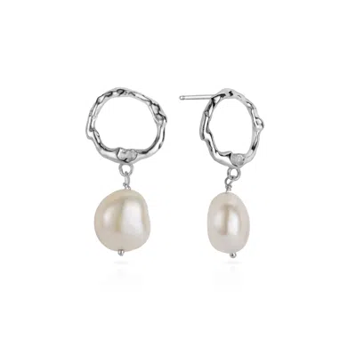Lulu And Boo Jewellery Women's Silver / White Solid Sterling Silver Halo Stud Earrings With Drop Pearl In Multi