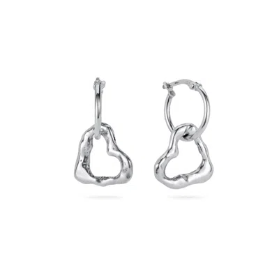 Lulu And Boo Jewellery Women's Solid Sterling Silver Hoop Earrings With Drop Molten Heart