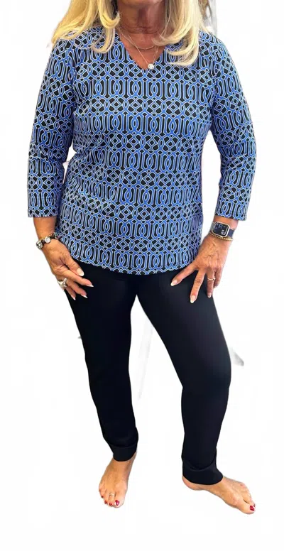 Lulu-b 3/4 Sleeve V-neck Top In Royal Blue & Black