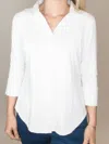 Lulu-b Button Down Three-quarter Blouse In White In Multi
