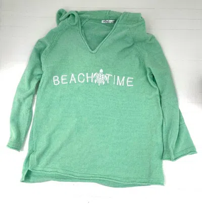 Lulu-b Embroidered Beach Time Hooded Sweater In Seafoam Green