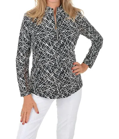 Lulu-b High Neck Zip Up Top In Black & White In Gray